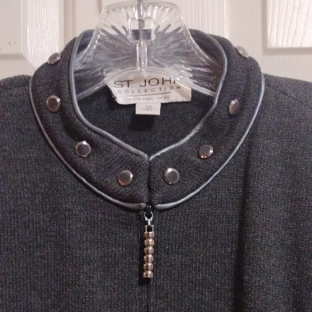 ST. John Collection By Marie Gray Vintage Santana Knit Blazer Charcoal Size 10 - Picture 4 of 12